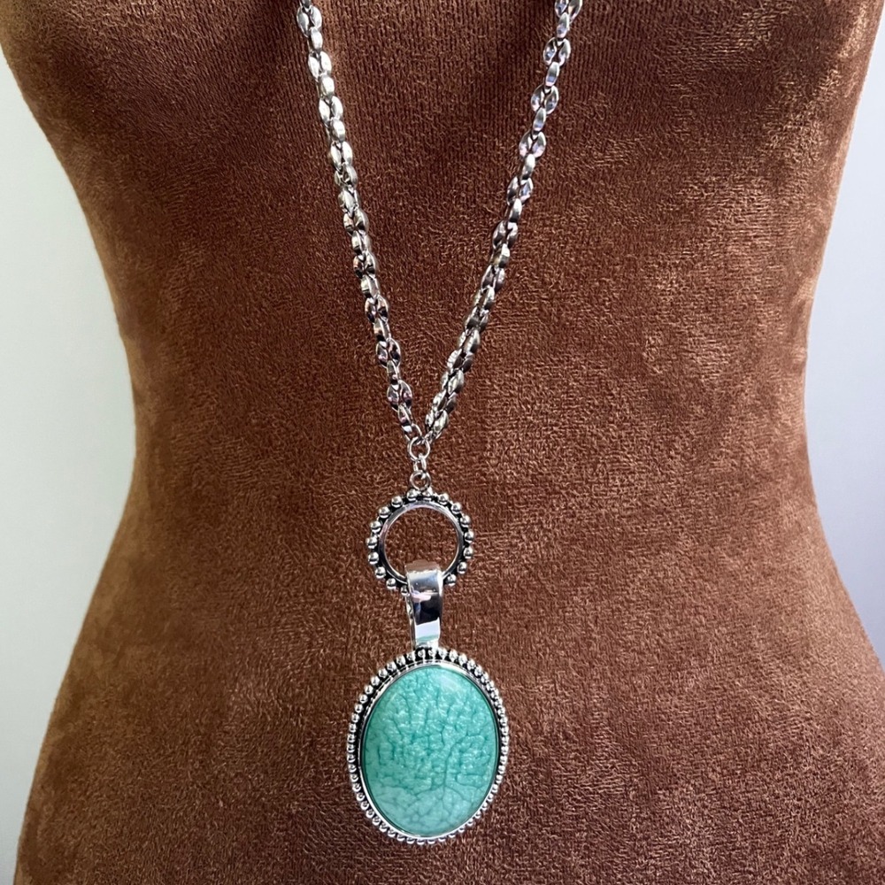 Premiere Designs Cozumel Silver Tone Aqua Blue Convertible Adjust Necklace  36"